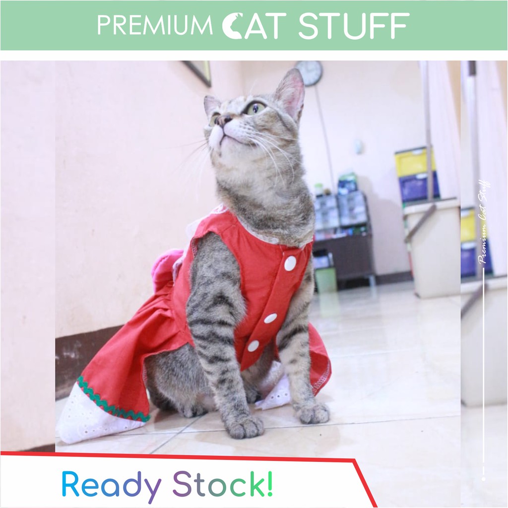 Premium Cat Stuff #22 | Dress Merah Polos code no. 22 / Dress kucing kualitas terbaik size S-XL