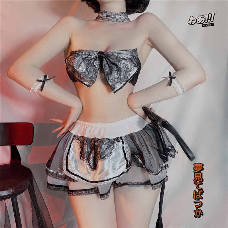 Sexy Lingerie kupu-kupu Cosplay Bra dan Rok Mini Lipit Lingerie Seksi Transparan 3A360