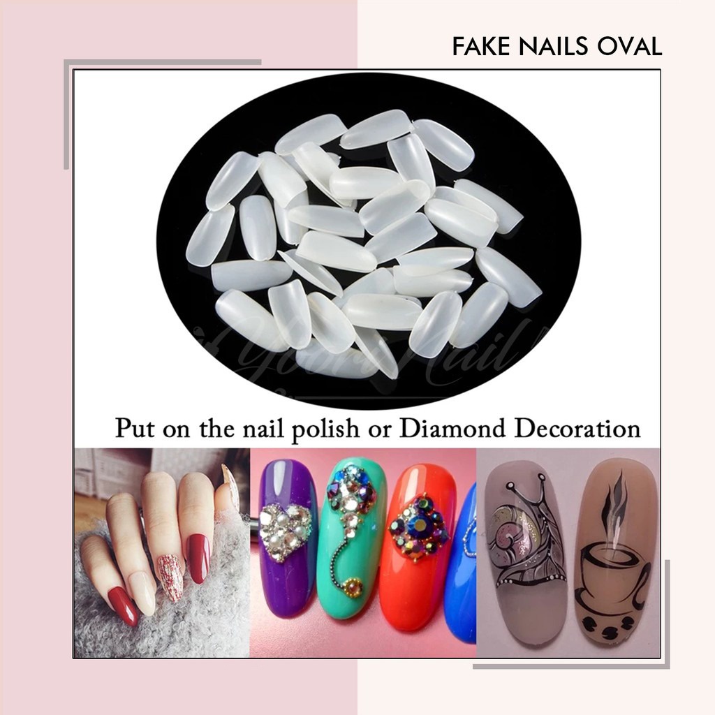 500pcs Kuku palsu oval fake nails oval bening clear natural cream kupal fake nail