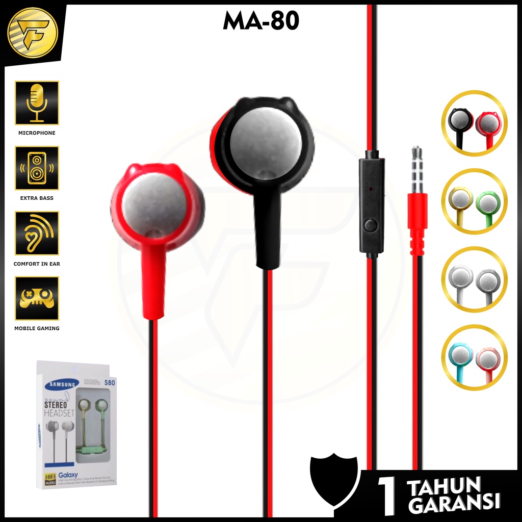 Earphone M80 macaron 2color premium stereo bass music telfon Headset mic