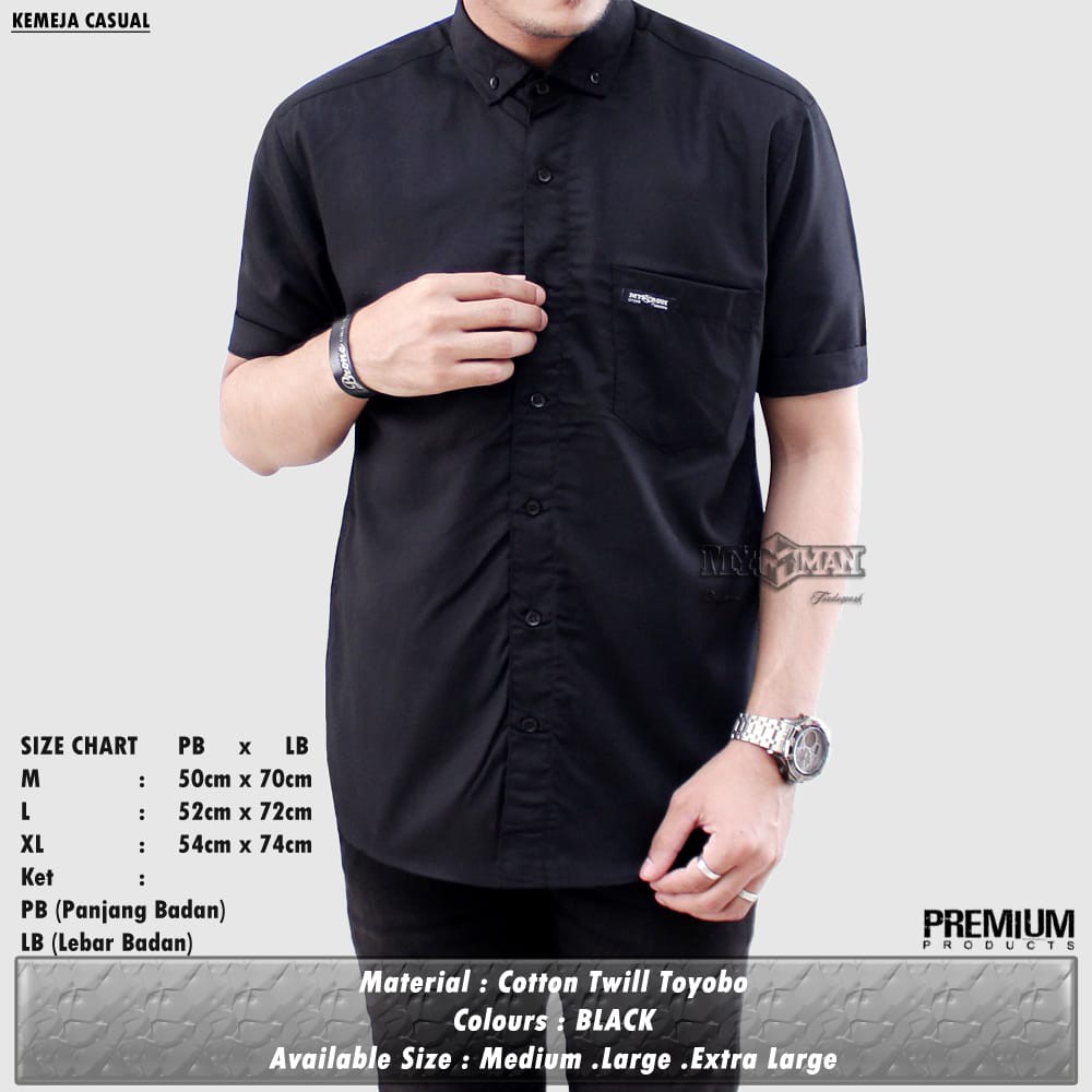 MY MAN Original Kemeja Polos lengan pendek kemeja pria warna hitam art seri MY127