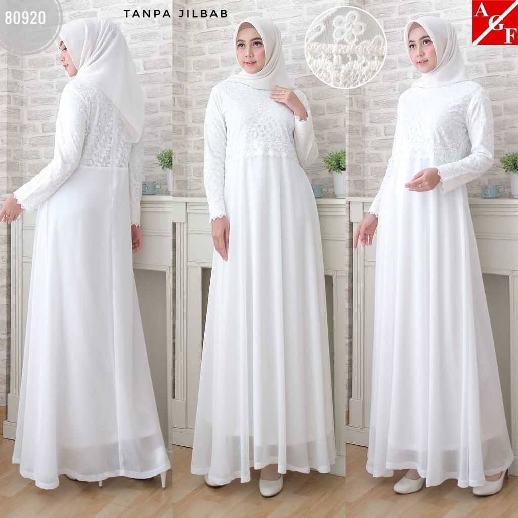 SALE Baju  Gamis  Wanita Brukat Gamis  Putih  Lebaran 
