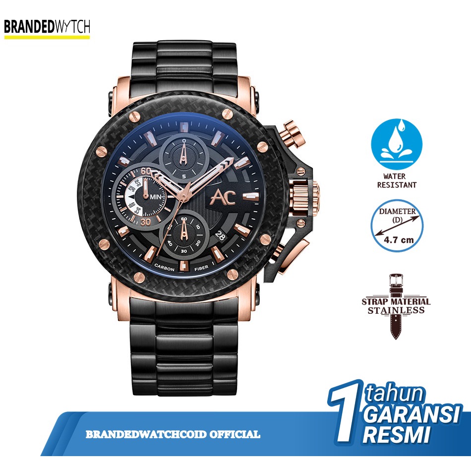 Alexandre Christie / Alexander AC 9205 Carbon Jam Tangan Pria Chronograph Original