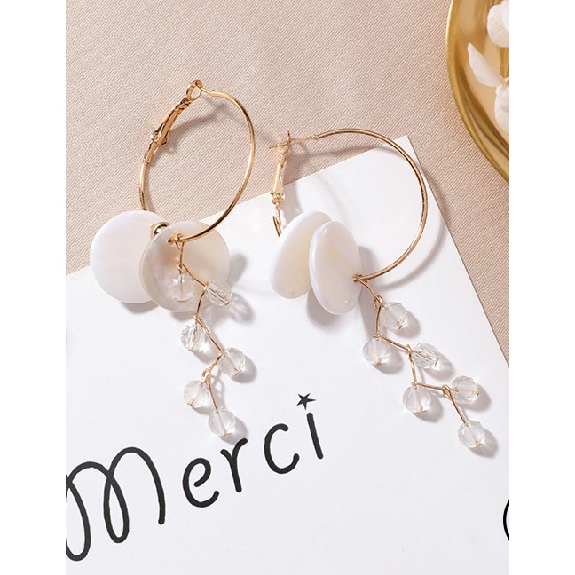 LRC Anting Tusuk Fashion Gold Color Round Shape Decorated Earrings