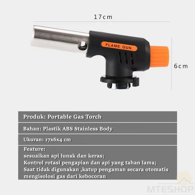 Kepala Portable Gas Torch Flame Gun Las Blow Torch Pematik Gas. - Hitam