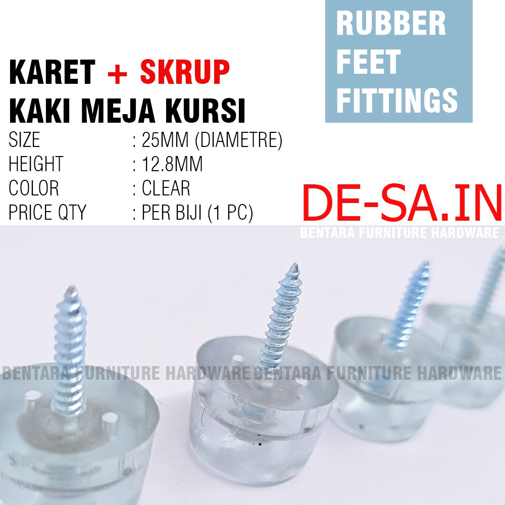 25MM Karet Ring Skrup Bulat Bundar Clear Bening - Kaki Meja Kursi Anti Slip Skid Rubber Washer Screw Pad