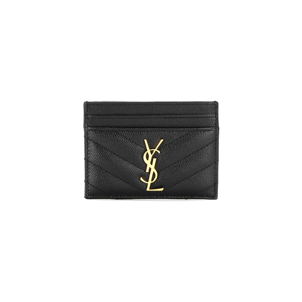 YSL Monogram Quilted Leather Card Holder Black GHW 100% Authentic