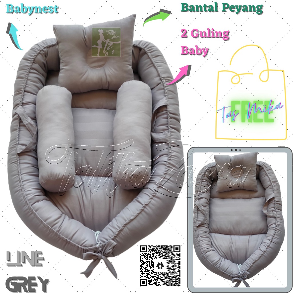 BABYNEST POLOS | Tempat Tidur Bayi| Kado Bayi dua guling satu bantal peyang