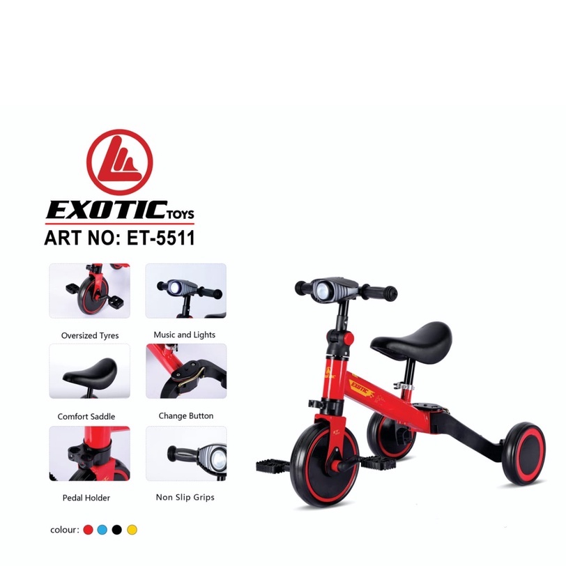 Sepeda Keseimbangan Balance Bike 4 in 1. New Exotic ET-709 (Ada Dorongan), Exotic ET-5511 (Ada Music Dan Lampu), Aviator AT-7905 Stang bisa dilipat