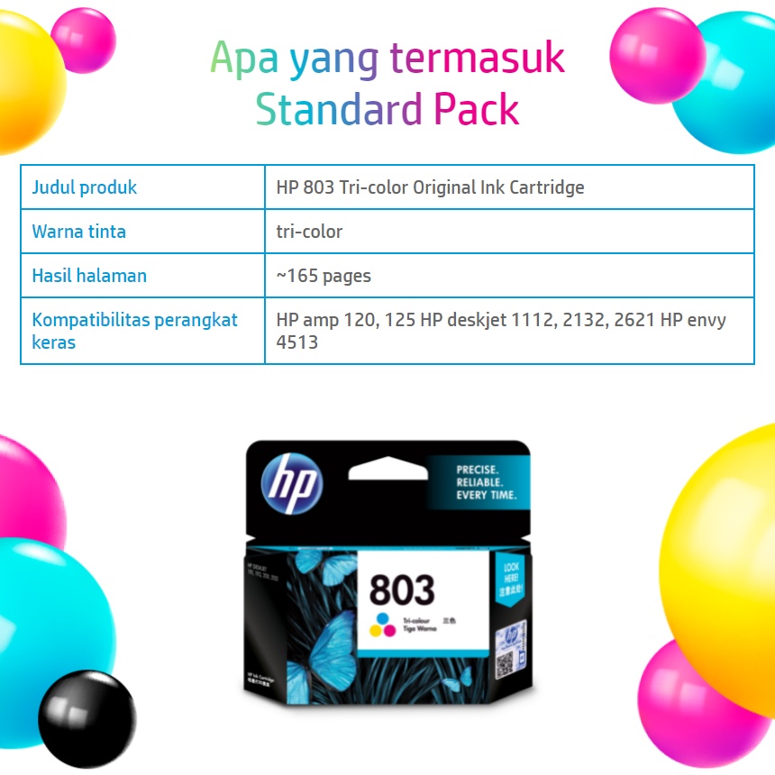 HP 803 Tri-color Original Ink Cartridge (F6V20AA)