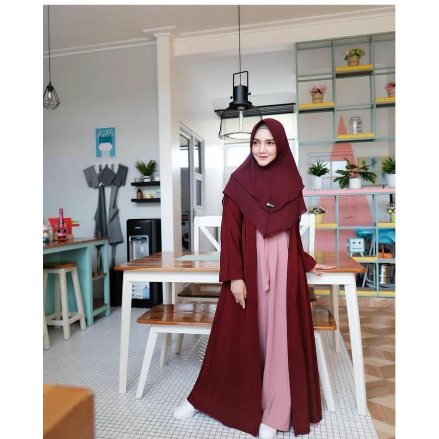 ELISA SYARI Moscrepe (Free Hijab/Khimar) Gamis Muslim Baju Panjang Stelan Syari 2022