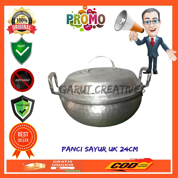 Panci Sayur Aluminium Garut Tebal Diameter 24cm | Panci Tutup | Panci Kuah | Panci serbaguna