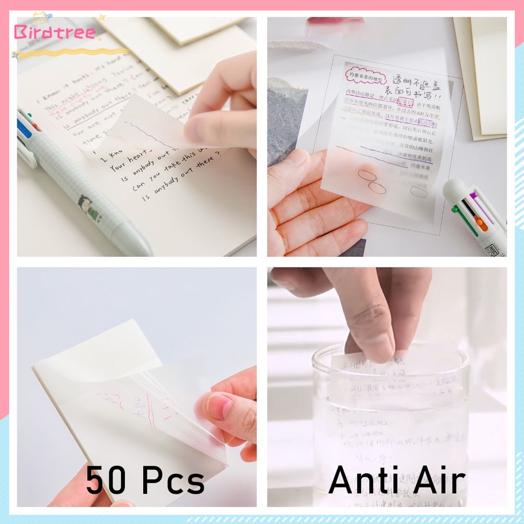 

50 Pcs Transparent Sticky Notes Anti Air/Transparent Lembar StickyUntuk Kantor / Sekolah/ Plastik Dapat Ditulis Permukaan Halus-Kelas Kantor