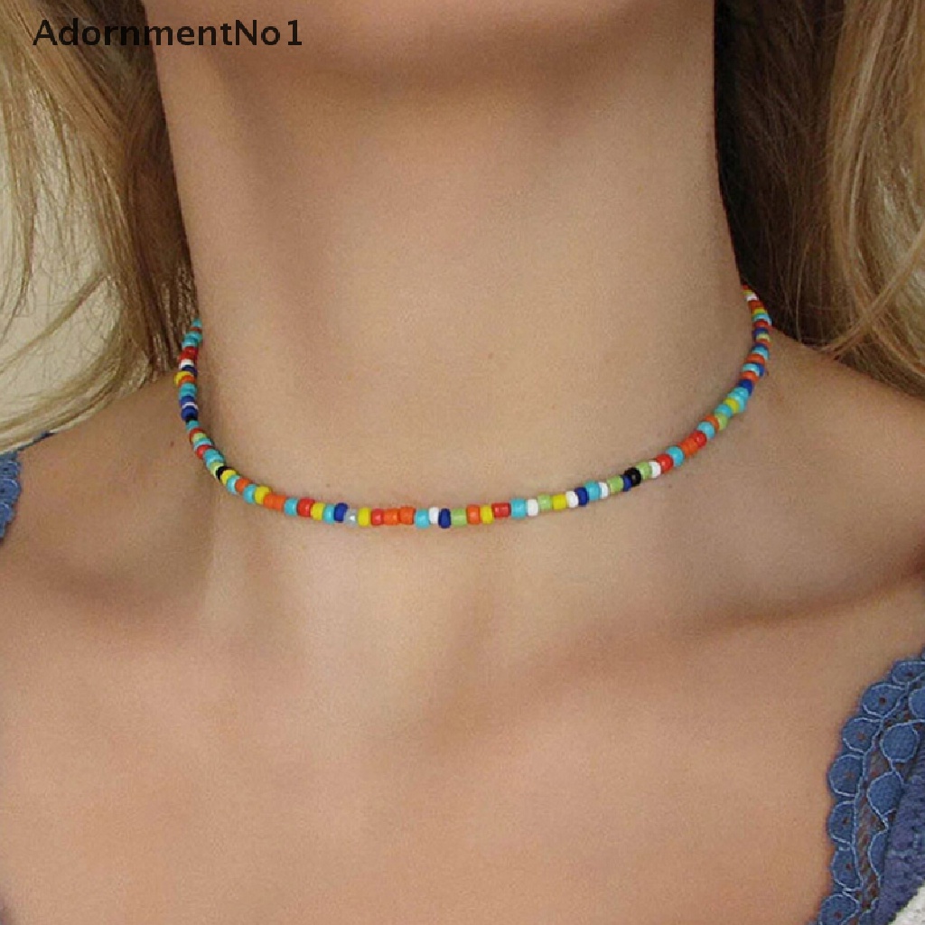 (AdornmentNo1) Kalung Choker Manik-Manik Pelangi Handmade Gaya Bohemia Untuk Wanita