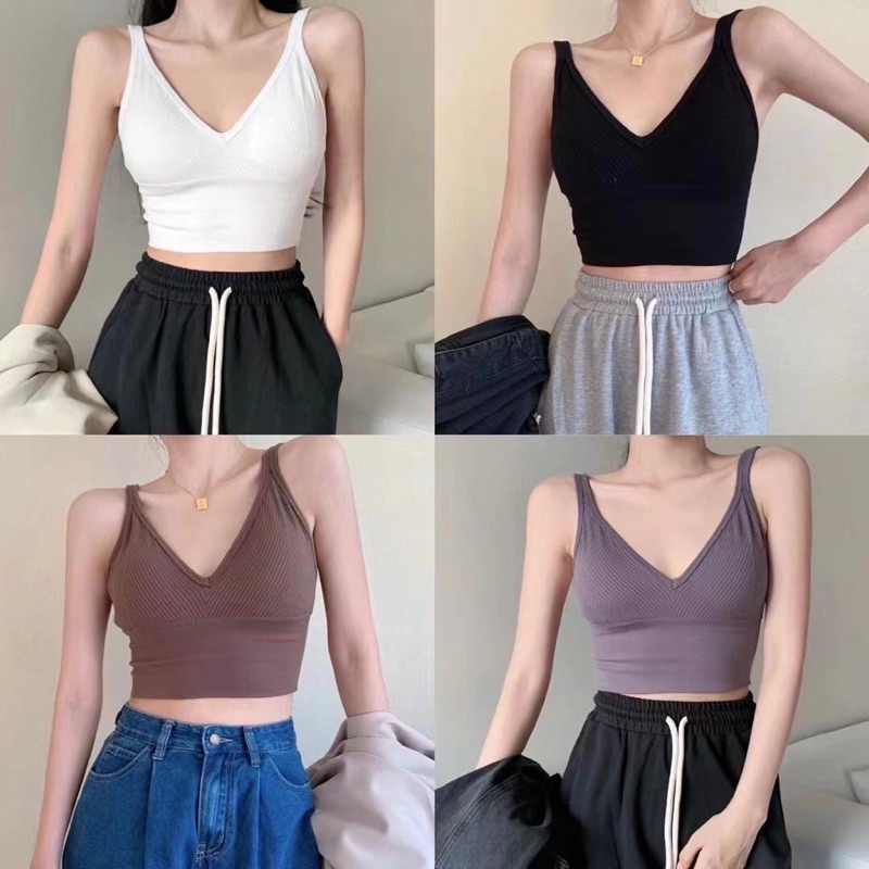 Tank top v neck + cup bra / tanktop basic push up bra import / tanktop korea