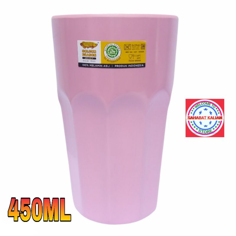 (6 GELAS) GELAS MELAMIN BELIMBING LURUS GOLDEN DRAGON B1102 PINK PUNCH 450ML