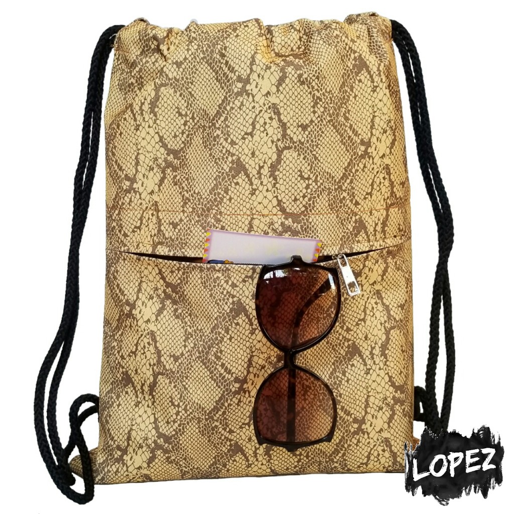 String Bag Animal Skin / Drawstringbag Anaconda Snake Hyena / Tas Serut Kulit Hewan Parachute Lopez