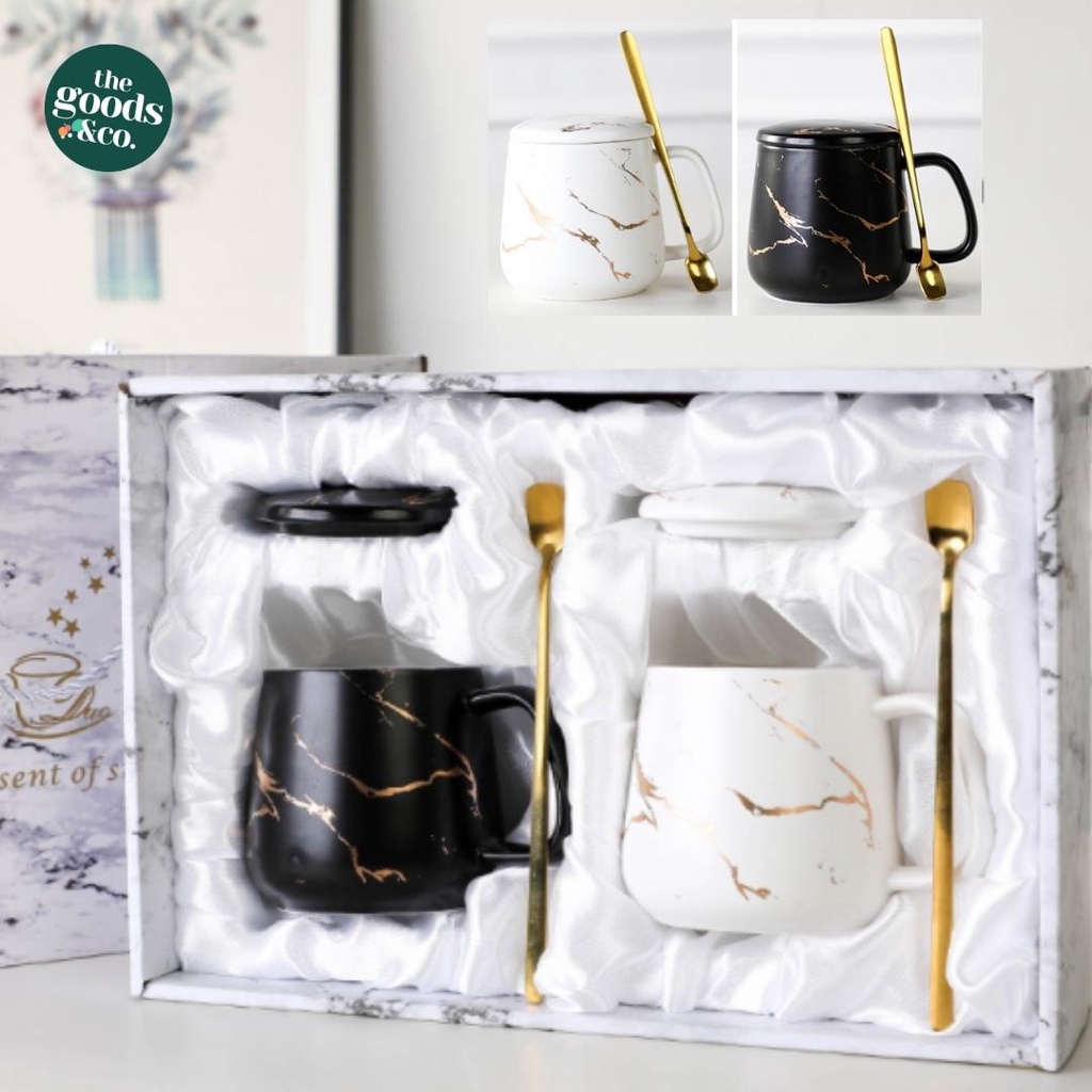 Gelas Couple Marble Mug Set Gift Box Cangkir Couple Mug Set PREMIUM