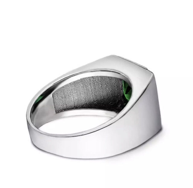 Cincin Pria Perak Zamrud Hijau Mewah Elegan Minimalis Green Emerald