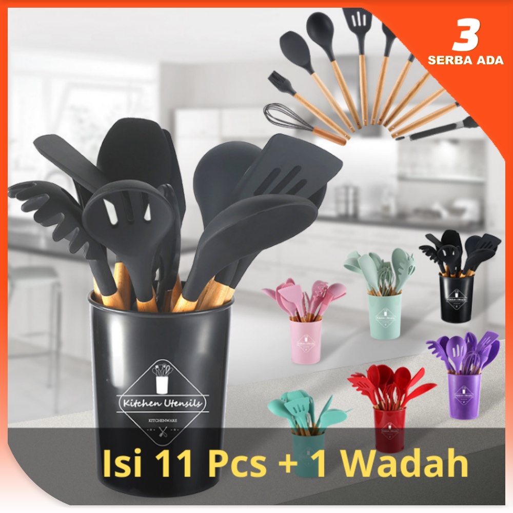 Alat Masak Set Tahan Panas / Kitchen Tools Set Gagang Kayu / Peralatan Masak Set Tahan Panas