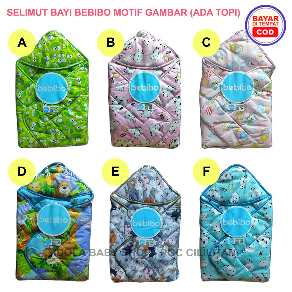 Bebibo Selimut Bayi Motif size 98x98cm Selimut Topi free Plastic Case