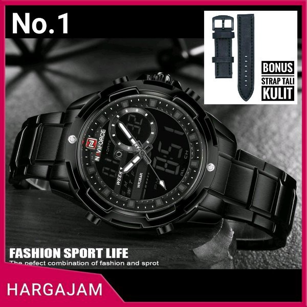 BARU Bonus Tali Kulit Jam Tangan Pria Naviforce Original Rantai Water Resist Renang Anti Air