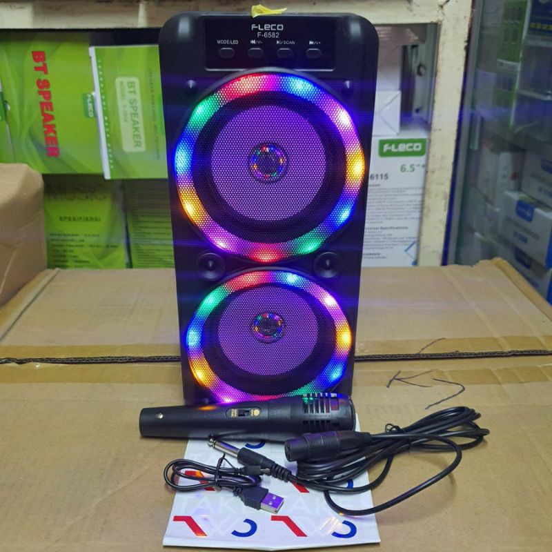 COD Speaker Bluetooth Fleco F 6582 LED Bonus Mic/Salon Fleco/Speaker Karaoke FLeco F-6582