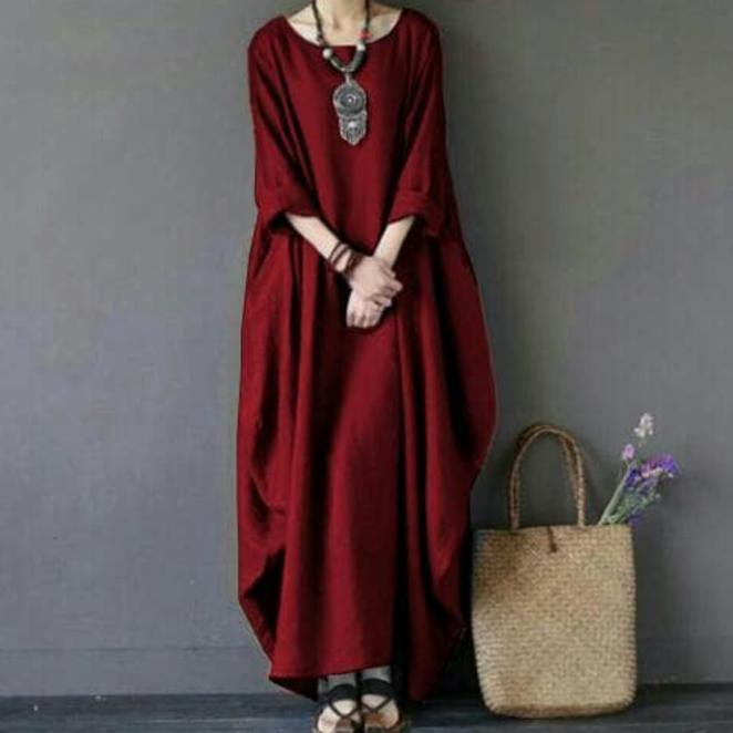 EQT GU- LONG RIHANA MAROON MAXI DRESS KOREAN IMPORT DRESS CASUAL SANTAI OR SZW