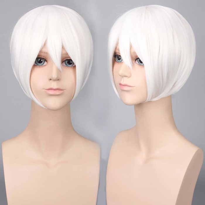 K047-1 wig base putih white pendek cowok cosplay rambut palsu