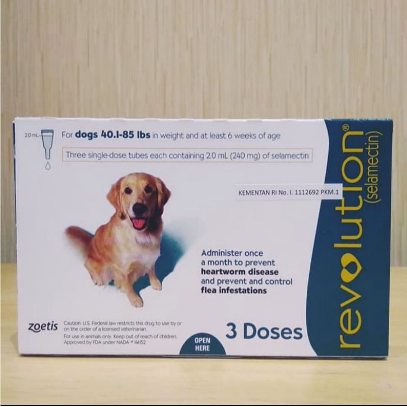 (1 tube) Revolution Dog Anjing 40.1-85 lbs Selamectin Obat Tetes Kutu Anjing