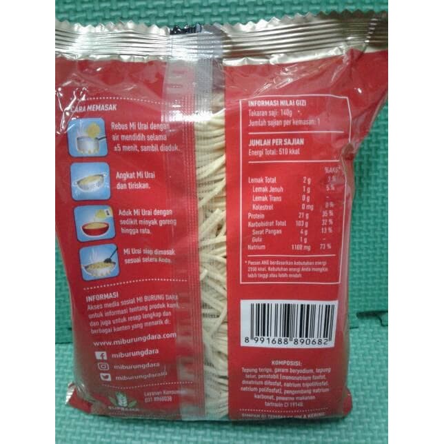 Pasta Ramen Mie Instan Mi Burung Dara Urai Original 140 Mie