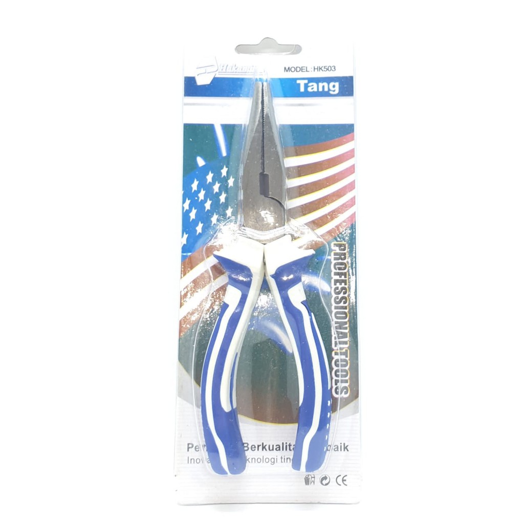 HKMS HK-503 Tang Lancip Gagang Karet 6&quot; P16,3cm Warna BIRU PUTIH Kualitas Super