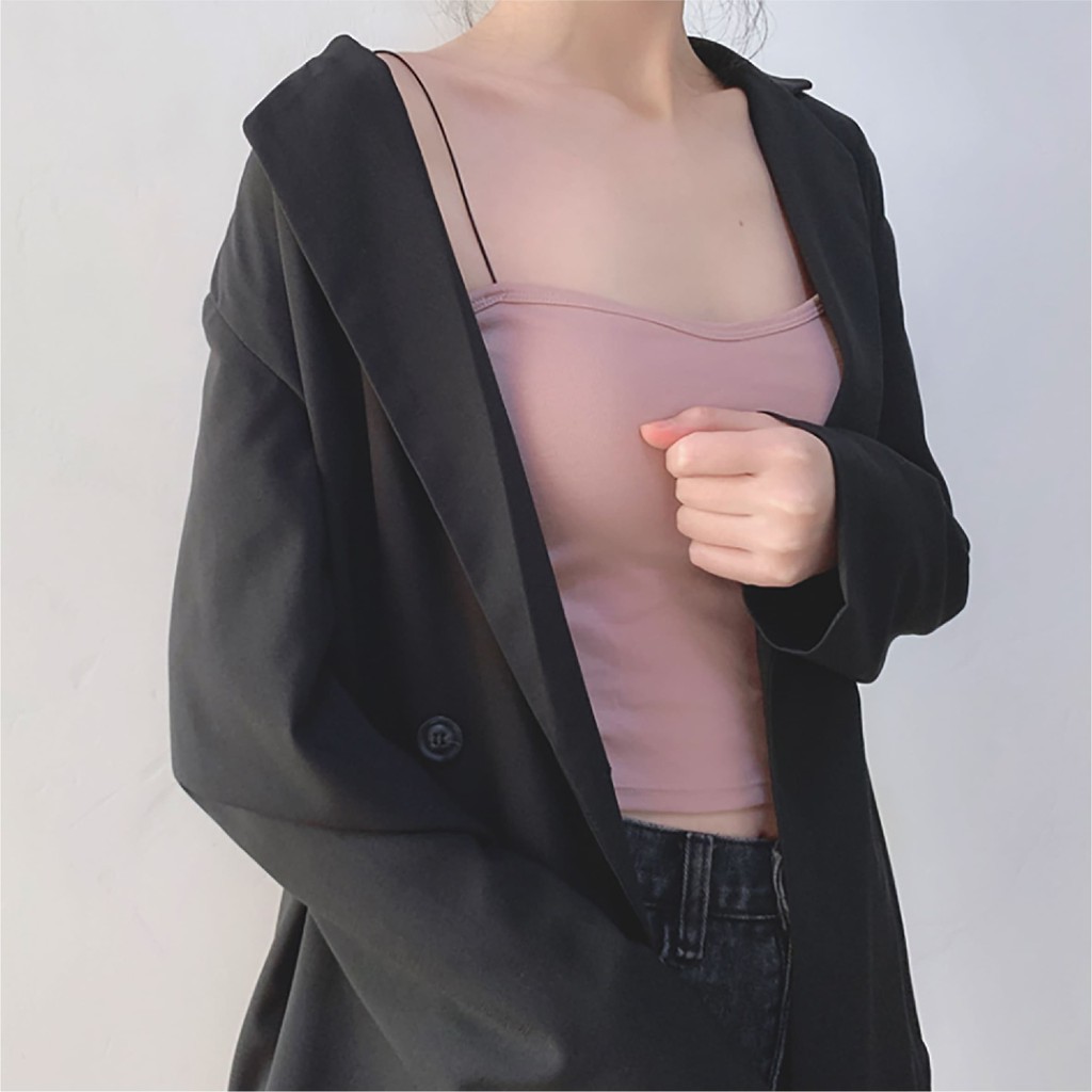 Feminin Tanktop Bra dengan Cup BH Singlet Atasan Wanita Import Murah-Pink