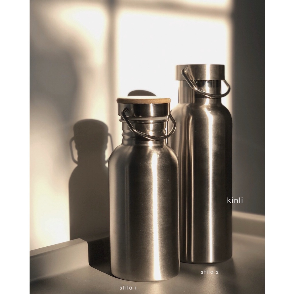 stainless steel insulated water bottle bamboo lid tumbler eco friendly single wall