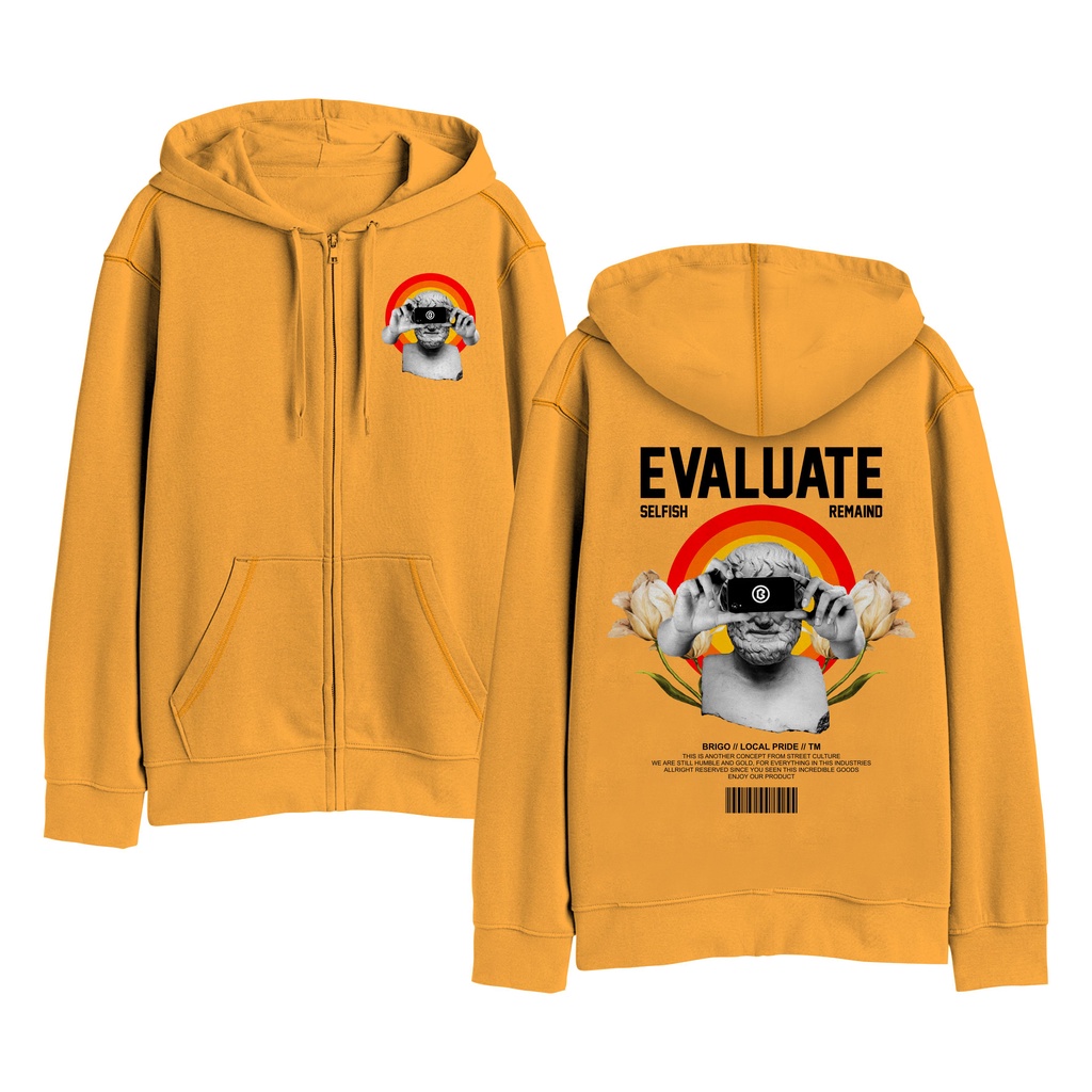 Sweater Hoodie Resleting BRIGO EVALUTE Sablon DTF Fleece Cotton II BRIGO Zipper Jumper Hoodie EVALUTE II M-XXL (Pria &amp; Wanita) Free stiker&amp;Gantungan Kunci