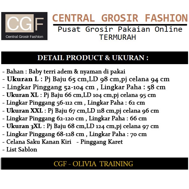 Olivia Training - Central Grosir Fashion (CGF) - Ukuran L-3XL - Matt Baby Terri