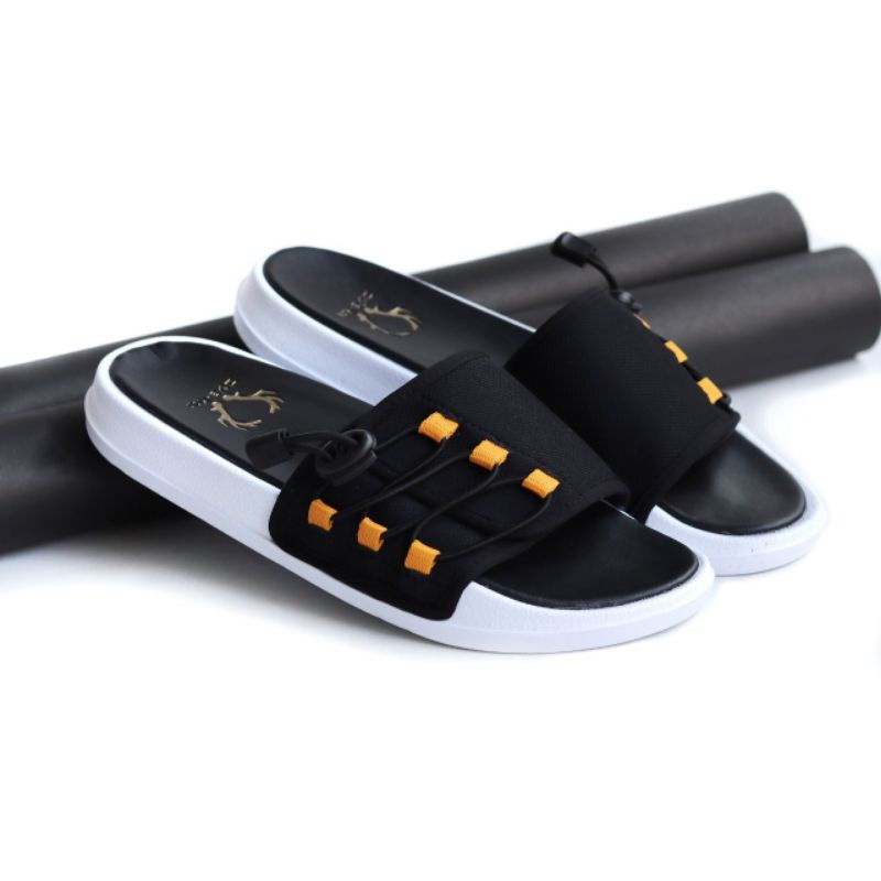 HANZO BLACK| Sandal Slide fashion hitam/sandal pria/ Slop Pria BAYAR DI TEMPAT Sandal Slip On Pria 05 Leather