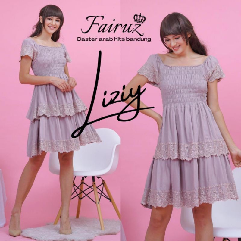 Daster Arab FAIRUZ LIZIY Mini Dress Kerut Smoke