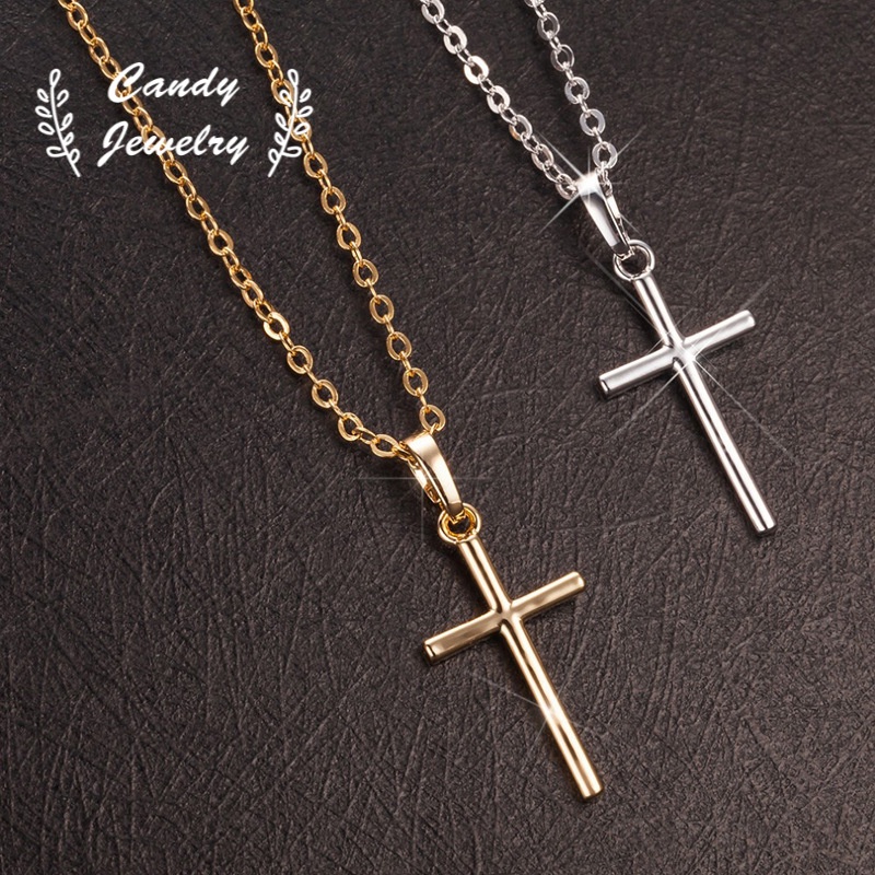 Candy Jewelry Fashion Cross Necklace Alloy Silver Gold Plated Criss Pendant Necklaces for Women