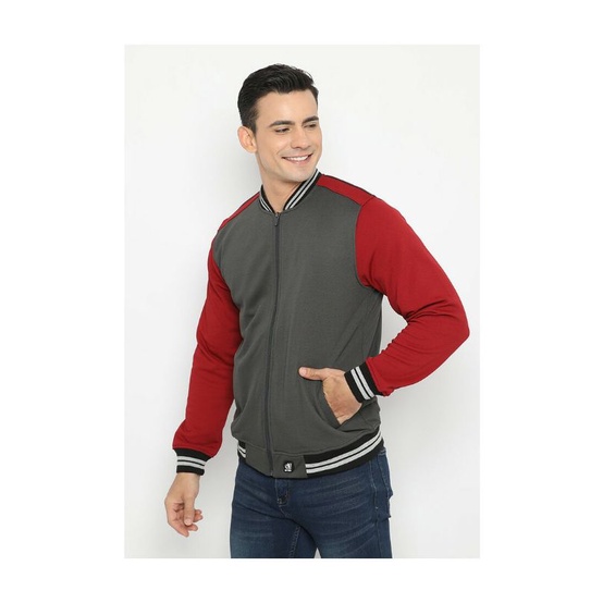 D&F jaket pria cvc bomber abu merah