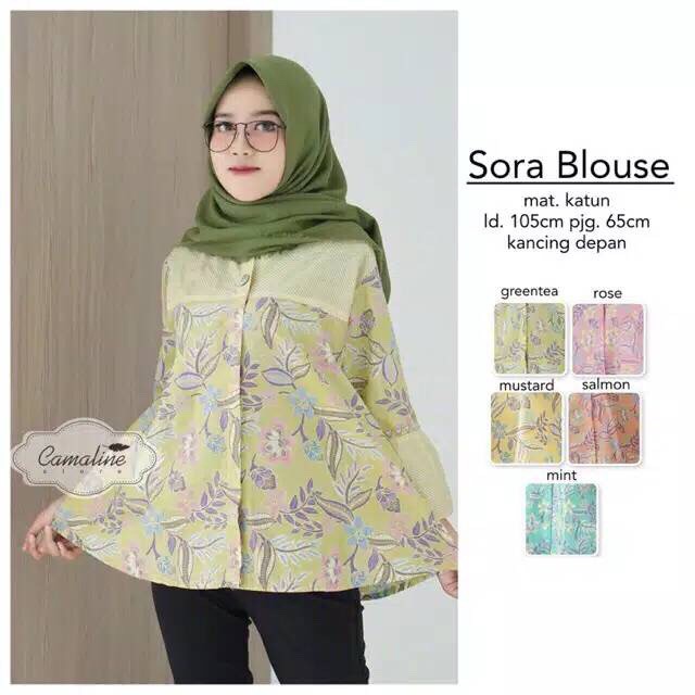 Sora Blouse Blus Layer Pastel Soft Atasan Batik Modern Casual Kerja Seragam Kantor