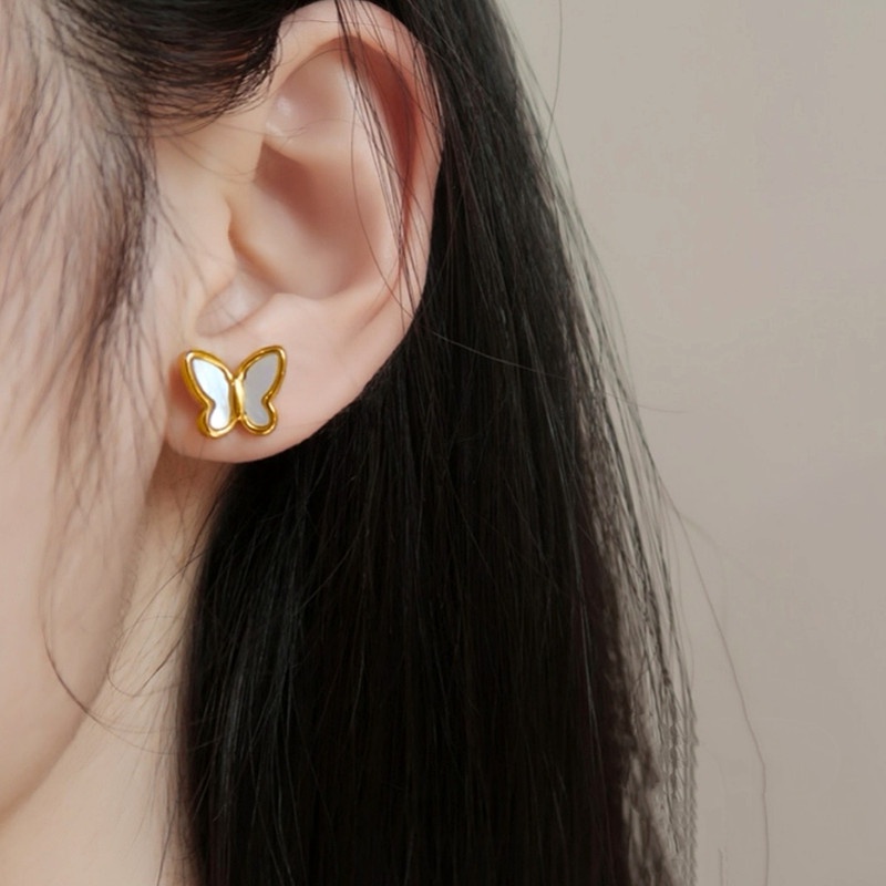 Anting Titanium Anti Karat dan anti luntur asli Anting Wanita Fritillary Butterfly aksesoris mode korea