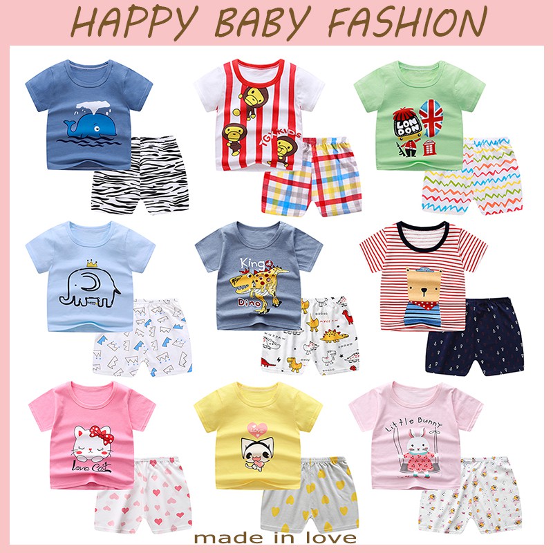 【Happy Baby】0-4 Tahun DT005 Setelan  Anak  Baju Kaos + Celana Pendek