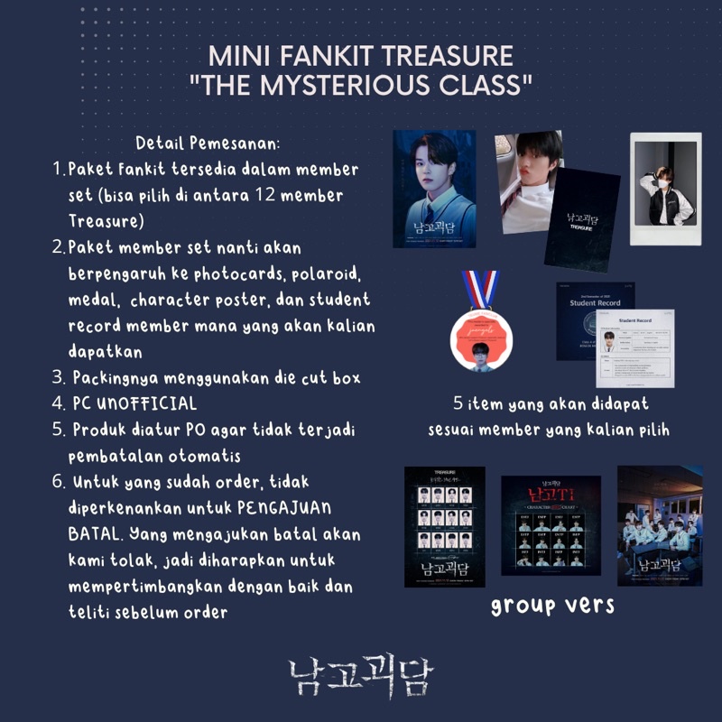 FANKIT TREASURE WEB DRAMA THE MYSTERIOUS CLASS TEUME KPOP MURAH