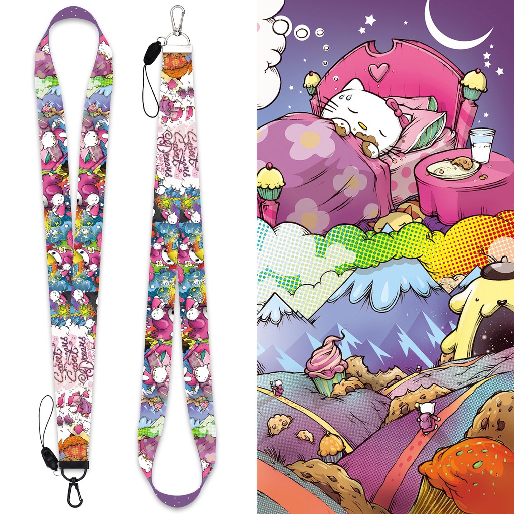 Tali lanyard Motif Kartun Kucing Warna pink Untuk Handphone