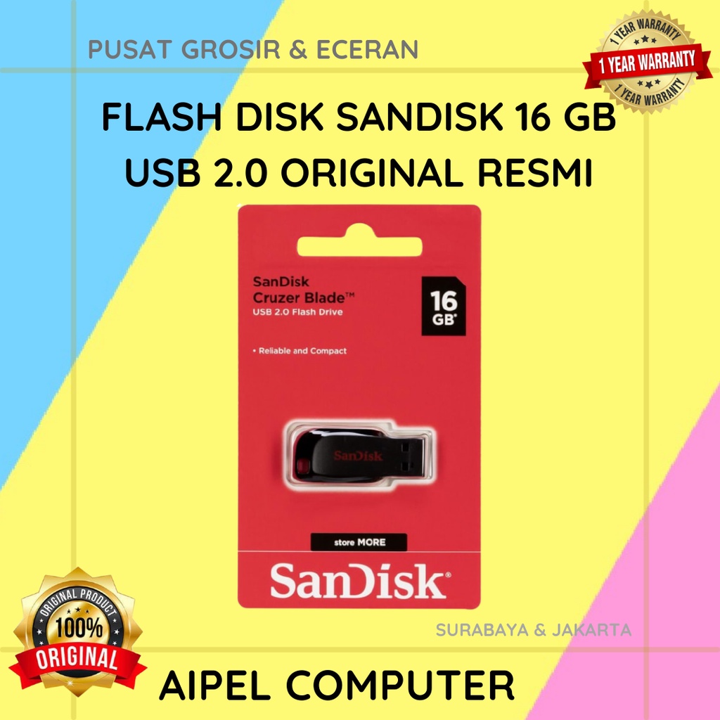 FDS16 | FLASH DISK SANDISK 16 GB USB 2.0 ORIGINAL RESMI