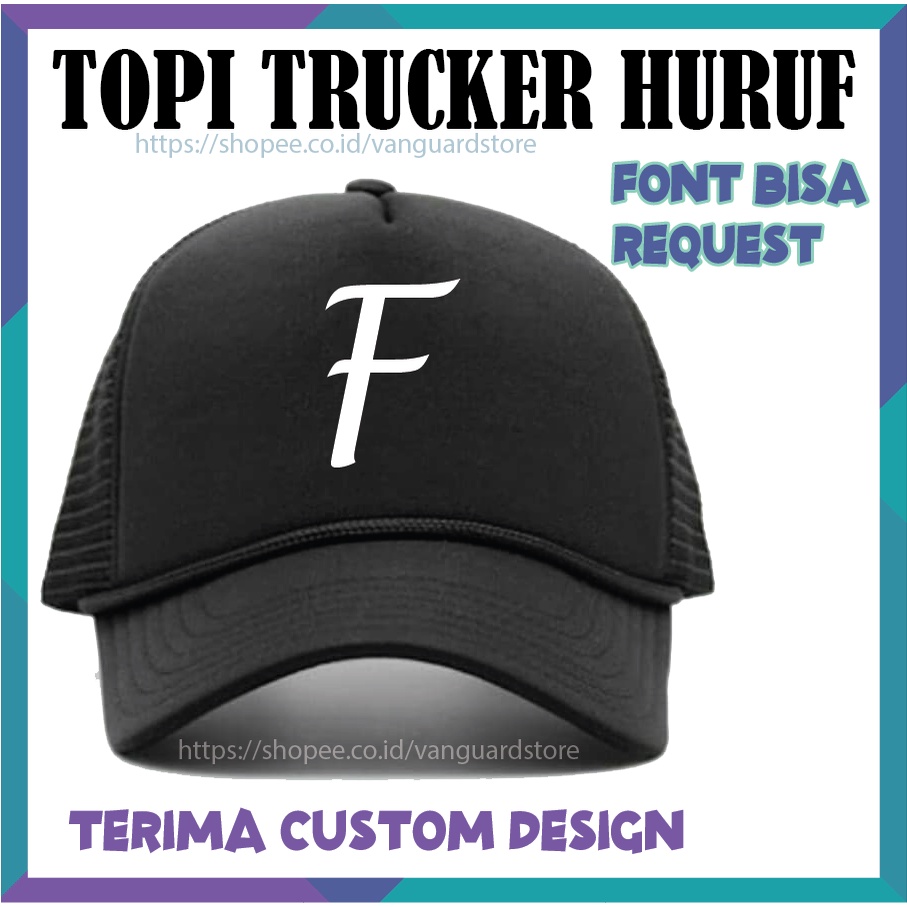 TOPI PRIA WANITA TOPI TRUCKER HAT JARING CETAK INISIAL HURUF F - CUSTOM