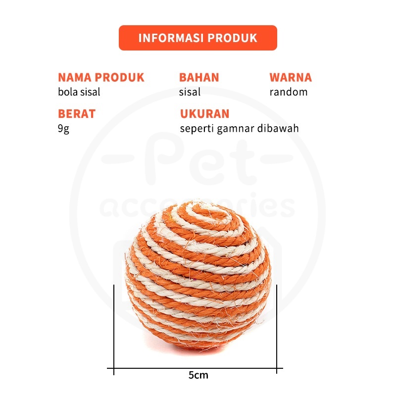 Mainan Bola gigit kucing anjing motif warna