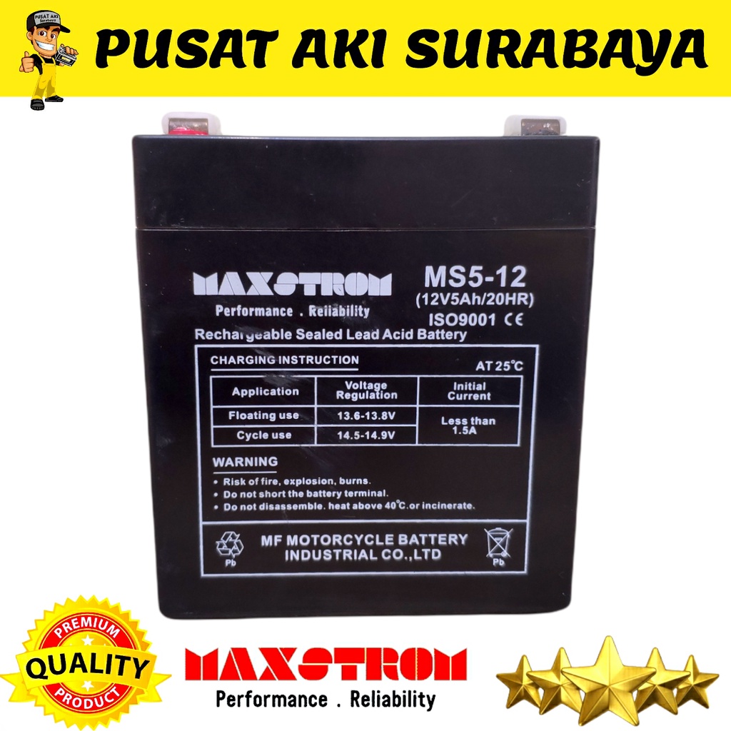 MAXSTROM 12 VOLT 5AH 12V 4.5AH MOBILAN AKI ANAK RIDE ON CAR TOYS CHILDREN PLIKO EXOTIC PASIFIC PMB JEEP BATERAI 12V 4.5AH VRLA UPS INVERTER TIMBANGAN