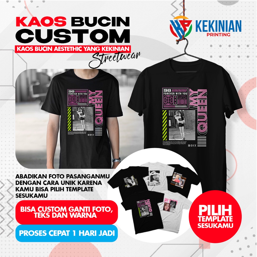 Street Wear Kaos Bucin / Request Pakai Foto Sendiri / Tshirt Custom Couple / Baju Kaos Aesthetic / K